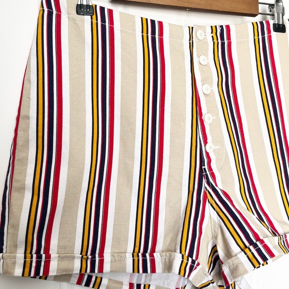 Urban Outfitters Striped Primary Button Fly Shorts- 12 - Picture 2 of 4